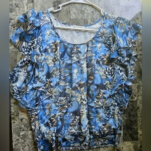 Black Rainn Blue Ruffled Sleeveless Blouse